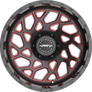 Krank Ambush Gloss Black Red Milled 22x12 -44 6x135|6x139.7mm 108mm - Wheelwiz