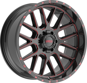 Krank Fuse Gloss Black Red Milled 22x10 -18 6x135|6x139.7mm 108mm - Wheelwiz