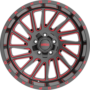 Krank Coil Gloss Black Red Milled 20x12 -44 5x127|5x139.7mm 77.8mm - Wheelwiz