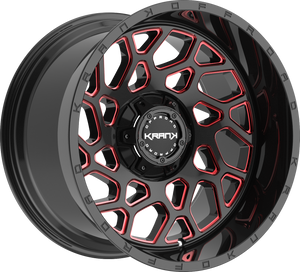 Krank Ambush Gloss Black Red Milled 20x12 -44 6x135|6x139.7mm 108mm - Wheelwiz