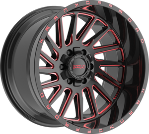 Krank Coil Gloss Black Red Milled 20x9 +10 6x135|6x139.7mm 108mm - Wheelwiz