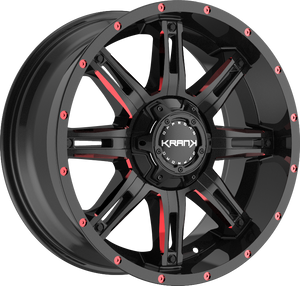 Krank Shaft Gloss Black Red Milled 18x9 +8 6x135|6x139.7mm 108mm - Wheelwiz
