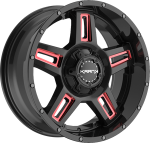 Krank Hammer Gloss Black Red Milled 20x10 -24 5x127|5x139.7mm 77.8mm - Wheelwiz