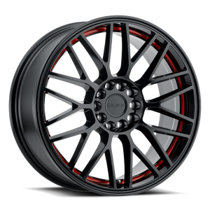 Ruff OVERDRIVE Gloss Black W/ Red Inner Lip 18x8 +38 5x100|5x114.3mm 72.1mm - WheelWiz