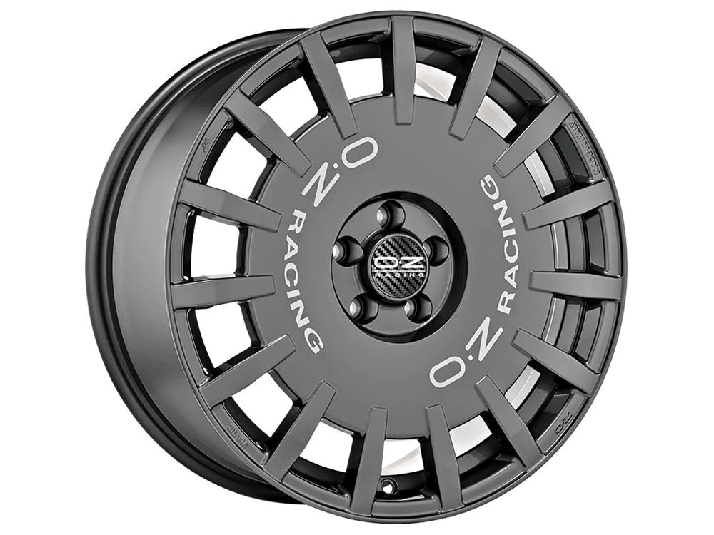 OZ RALLY RACING 17x8 +38 5x110 Custom DARK GRAPHITE SILVER LETTERING - WheelWiz