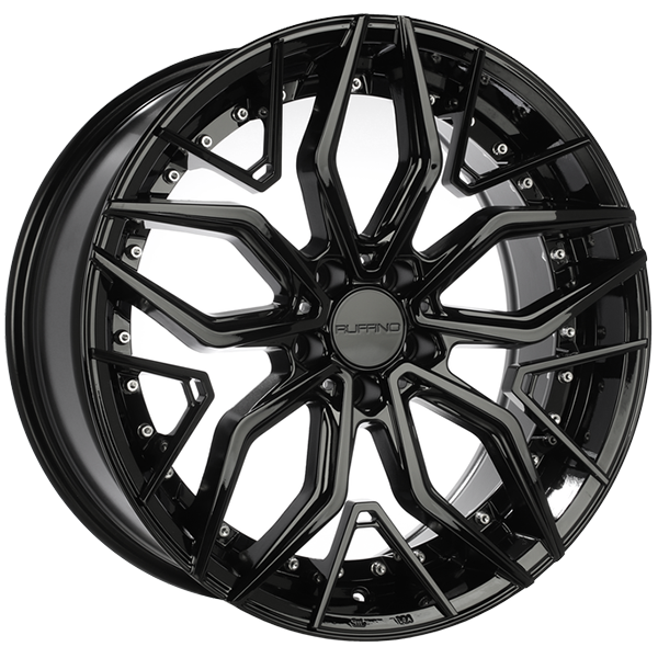 Ruffino VF1 Gloss Black - Chrome Rivets 20x9 +35 5x114.3mm 73.1mm - WheelWiz