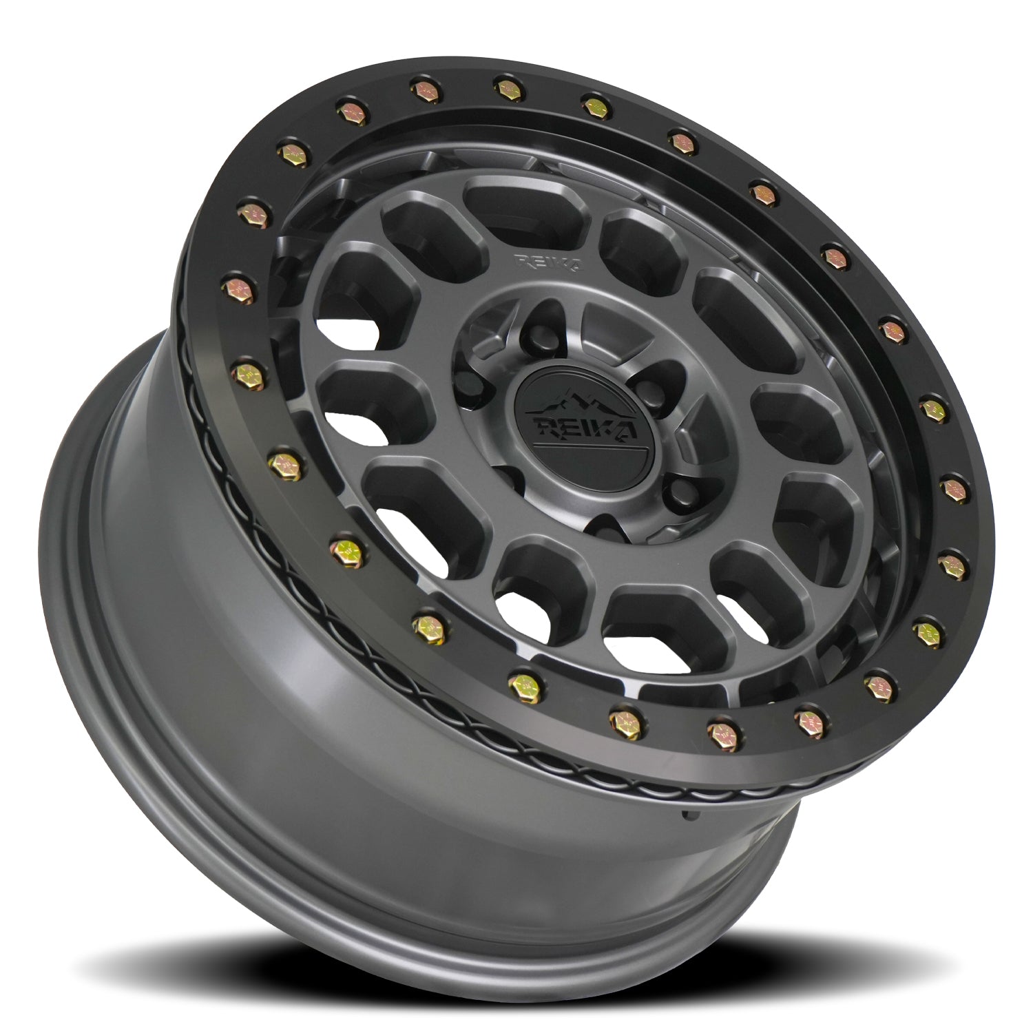 Reika R35 Satin Gunmetal W/ Black E-Coated Ring 17x8 +30 6x130mm 84.1mm