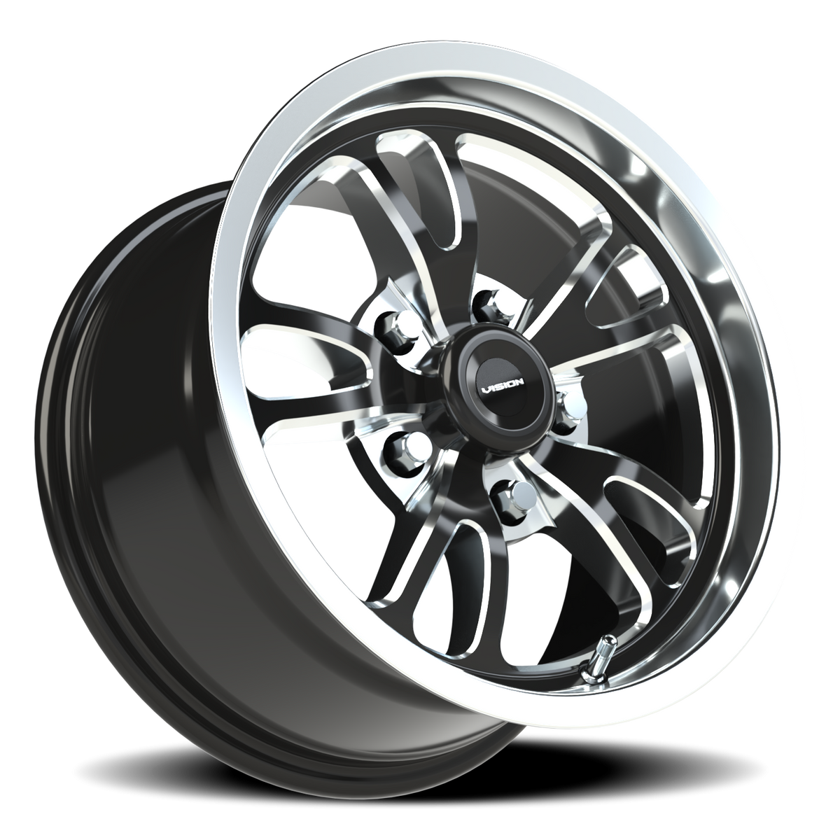 Vision Wheel 149 Gloss Black Milled Spoke Polished Lip 15x8 +27 5x120.65mm 83.1mm - Wheelwiz
