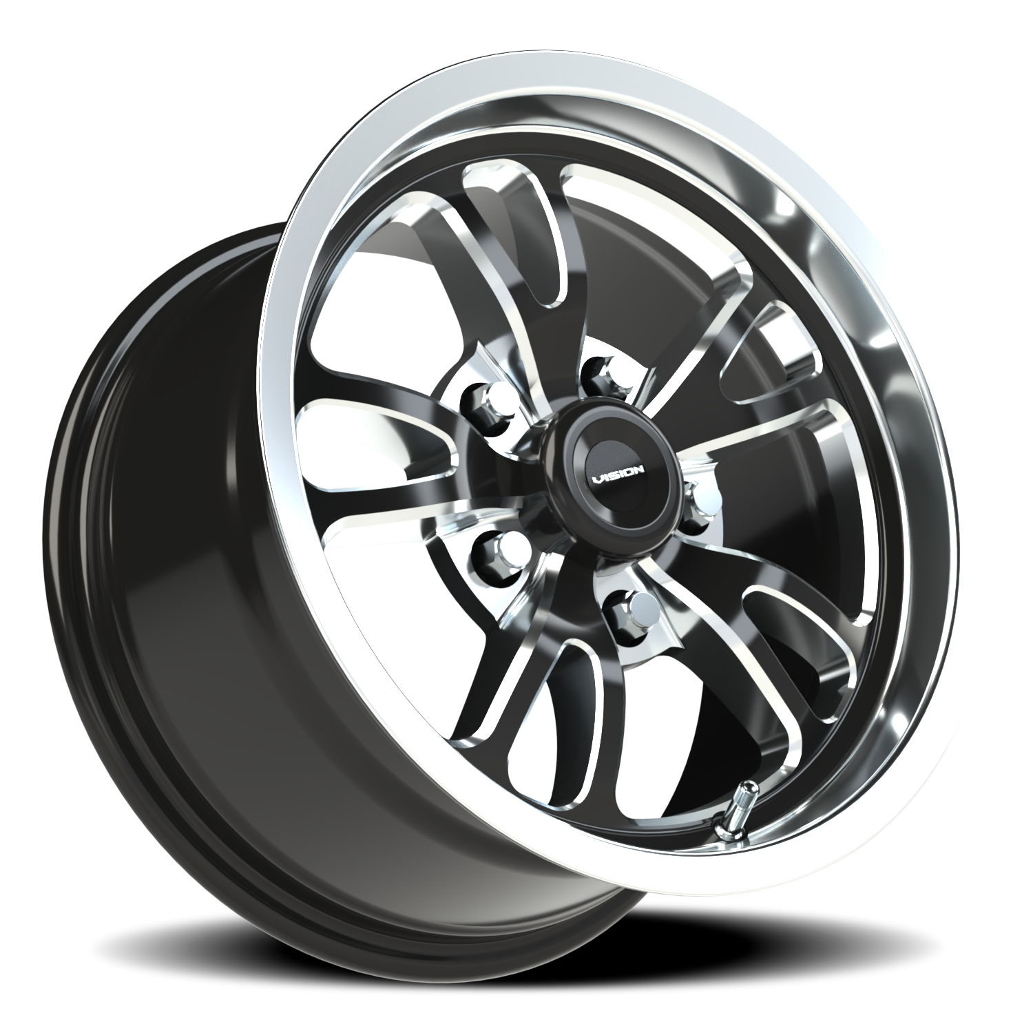 Vision Wheel 149 Gloss Black Milled Spoke Polished Lip 15x8 +27 5x114.3mm 83.1mm - Wheelwiz