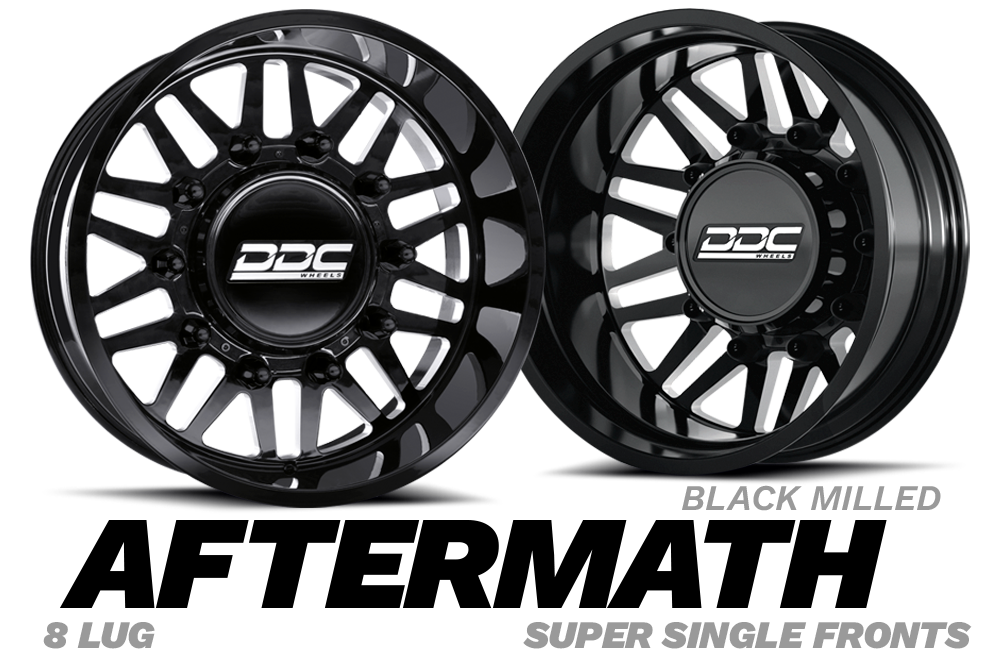 DDC Aftermath Black/Mill 22x8.25 8x165 SS Fronts For 94-18 Dodge Ram 3500 92-10 Silverado/Sierra 3500 87-97 Ford F-350 DDC Wheels - Wheelwiz