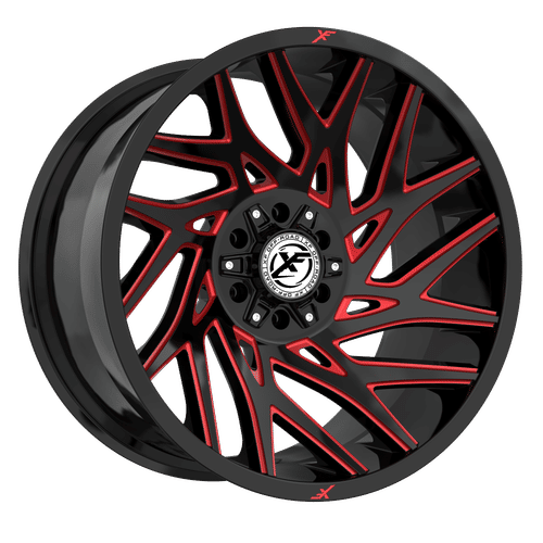 XF Off-Road XF-229 Gloss Black Milled Red 22x12 -44 5x127|5x139.7mm 78.1mm - Wheelwiz