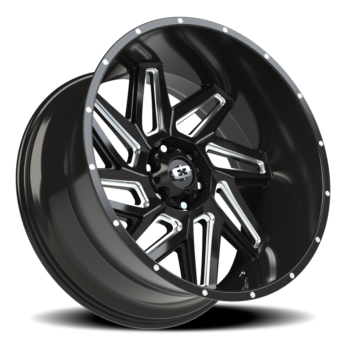 Vision Wheel 361 Gloss Black Milled Spoke 24x12 -57 6x139.7mm 106.2mm - Wheelwiz