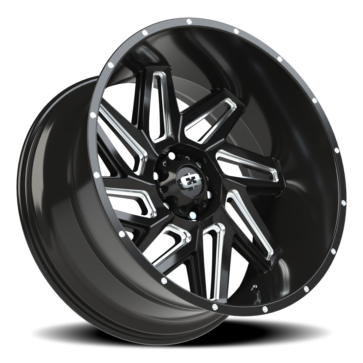 Vision Wheel 361 Gloss Black Milled Spoke 24x12 -57 6x139.7mm 106.2mm - Wheelwiz