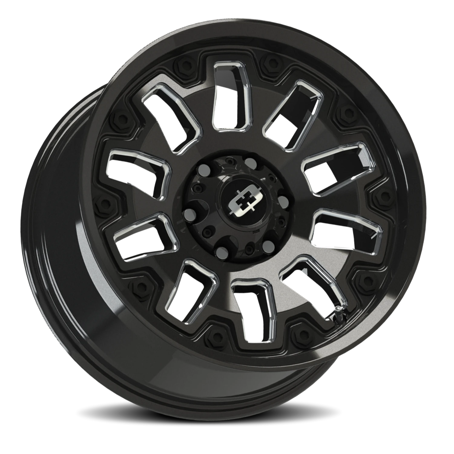 Vision Wheel 362 Gloss Black Milled Spoke with Black Bolt Inserts 18x9 -12 6x139.7mm 106.2mm - Wheelwiz