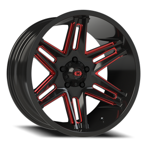 Vision Wheel 363 Gloss Black Milled Spoke with Red Tint 20x10 -25 5x127mm 78.1mm - Wheelwiz