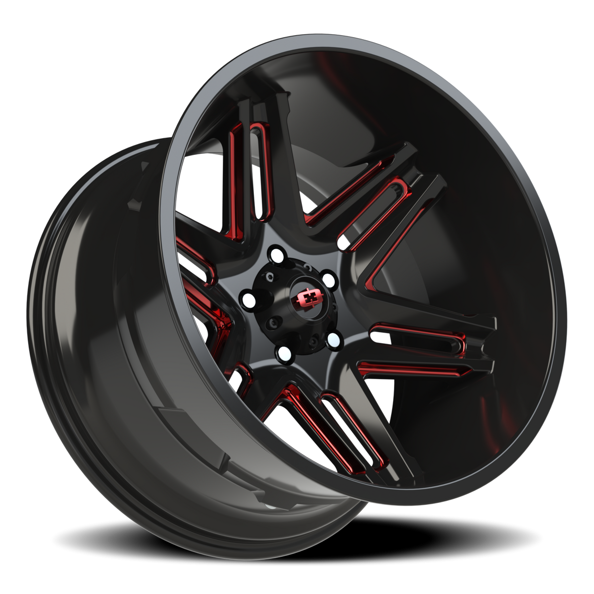 Vision Wheel 363 Gloss Black Milled Spoke with Red Tint 20x12 -51 5x127mm 78.1mm - Wheelwiz