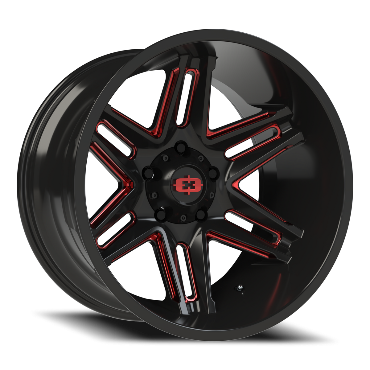Vision Wheel 363 Gloss Black Milled Spoke with Red Tint 20x12 -51 5x139.7mm 108mm - Wheelwiz