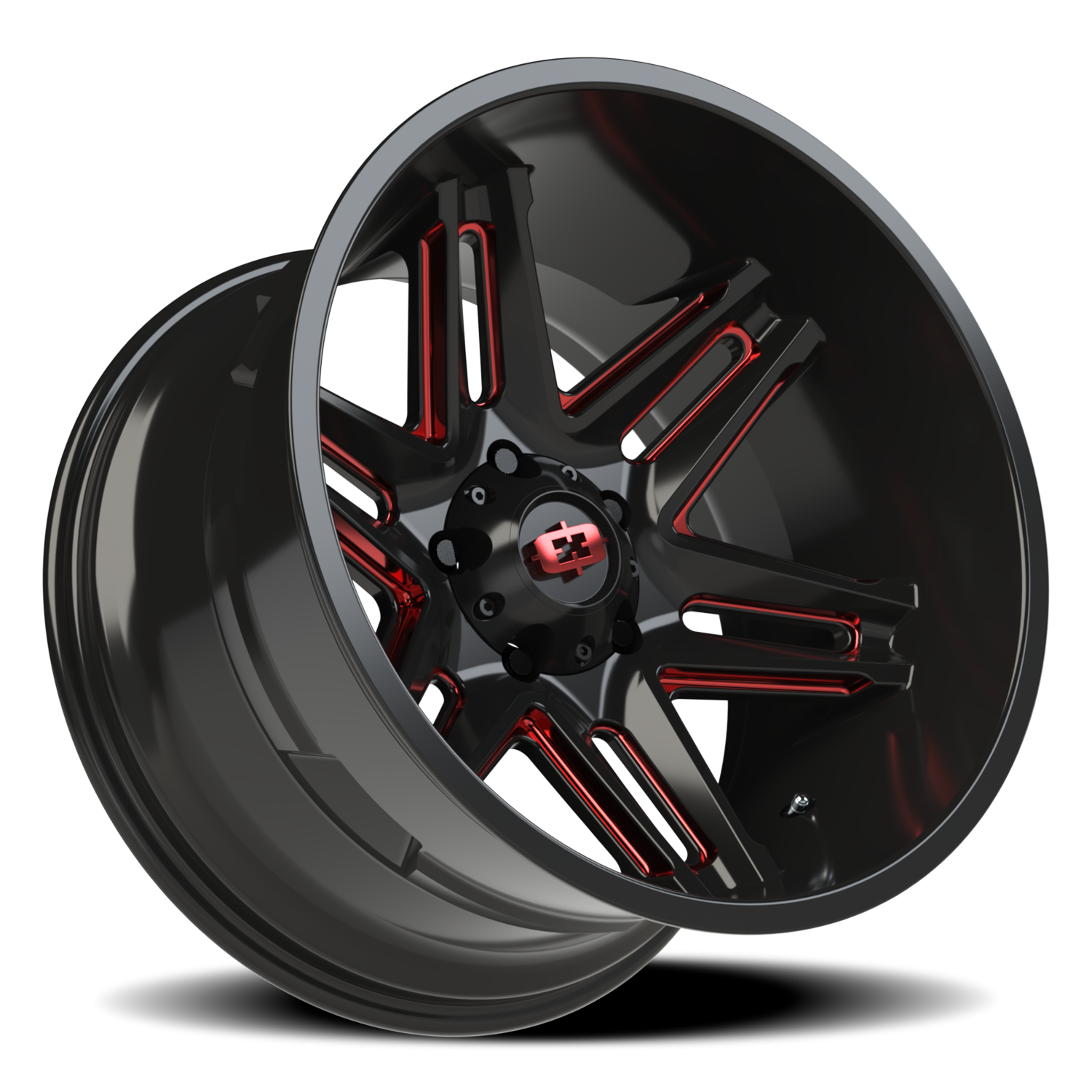 Vision Wheel 363 Gloss Black Milled Spoke with Red Tint 20x12 -51 5x139.7mm 108mm - Wheelwiz