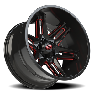 Vision Wheel 363 Gloss Black Milled Spoke with Red Tint 20x12 -51 5x139.7mm 108mm - Wheelwiz