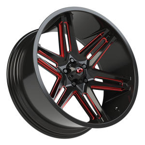 Vision Wheel 363 Gloss Black Milled Spoke with Red Tint 22x10 -19 5x127mm 78.1mm - Wheelwiz