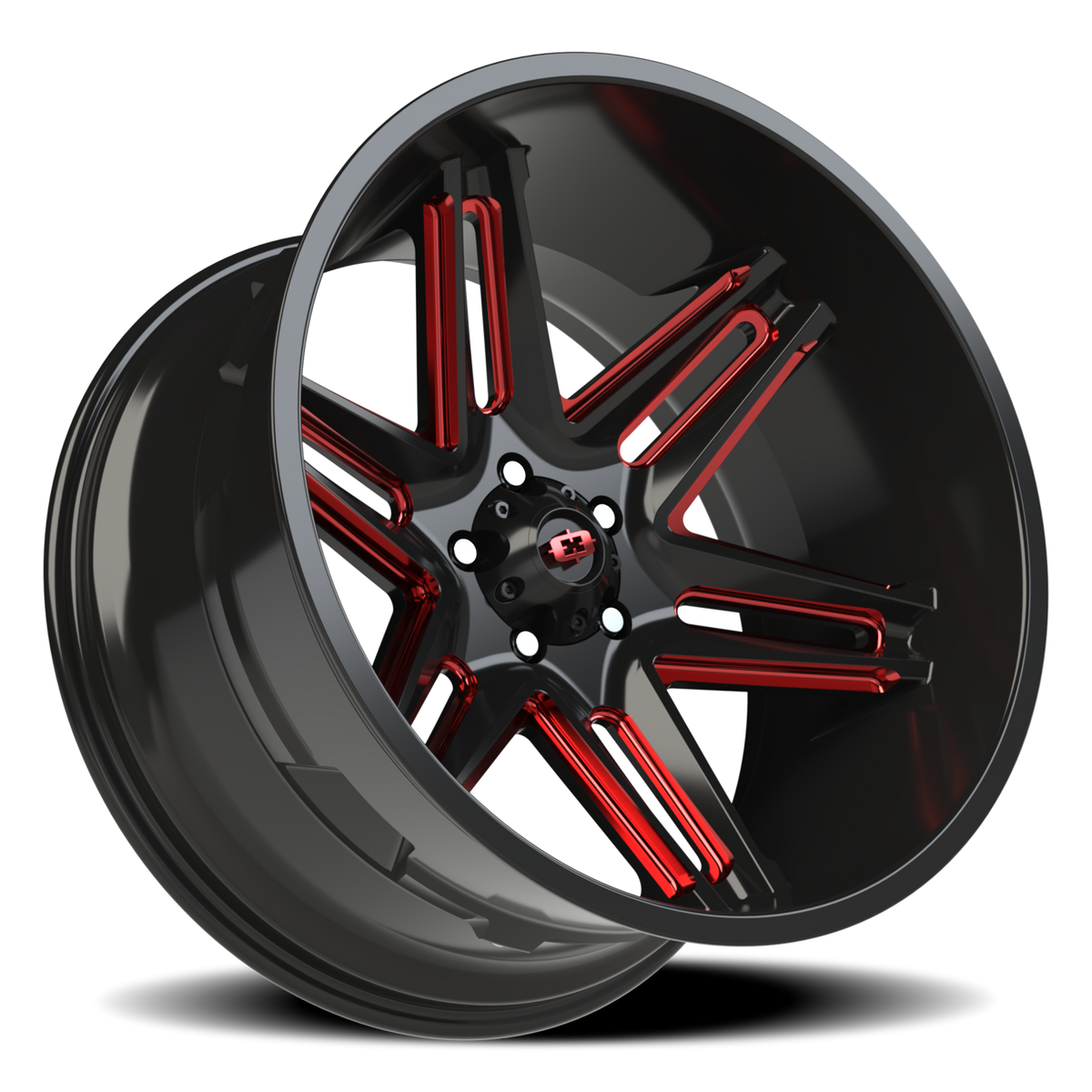 Vision Wheel 363 Gloss Black Milled Spoke with Red Tint 22x12 -51 5x127mm 78.1mm - Wheelwiz