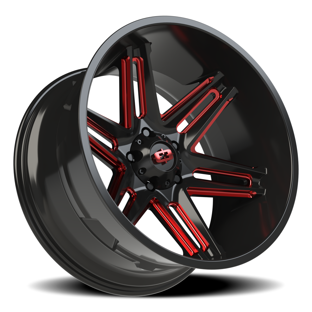 Vision Wheel 363 Gloss Black Milled Spoke with Red Tint 22x12 -51 5x139.7mm 108mm - Wheelwiz