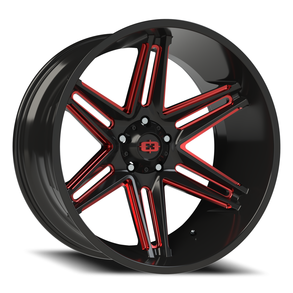 Vision Wheel 363 Gloss Black Milled Spoke with Red Tint 24x12 -51 5x139.7mm 108mm - Wheelwiz