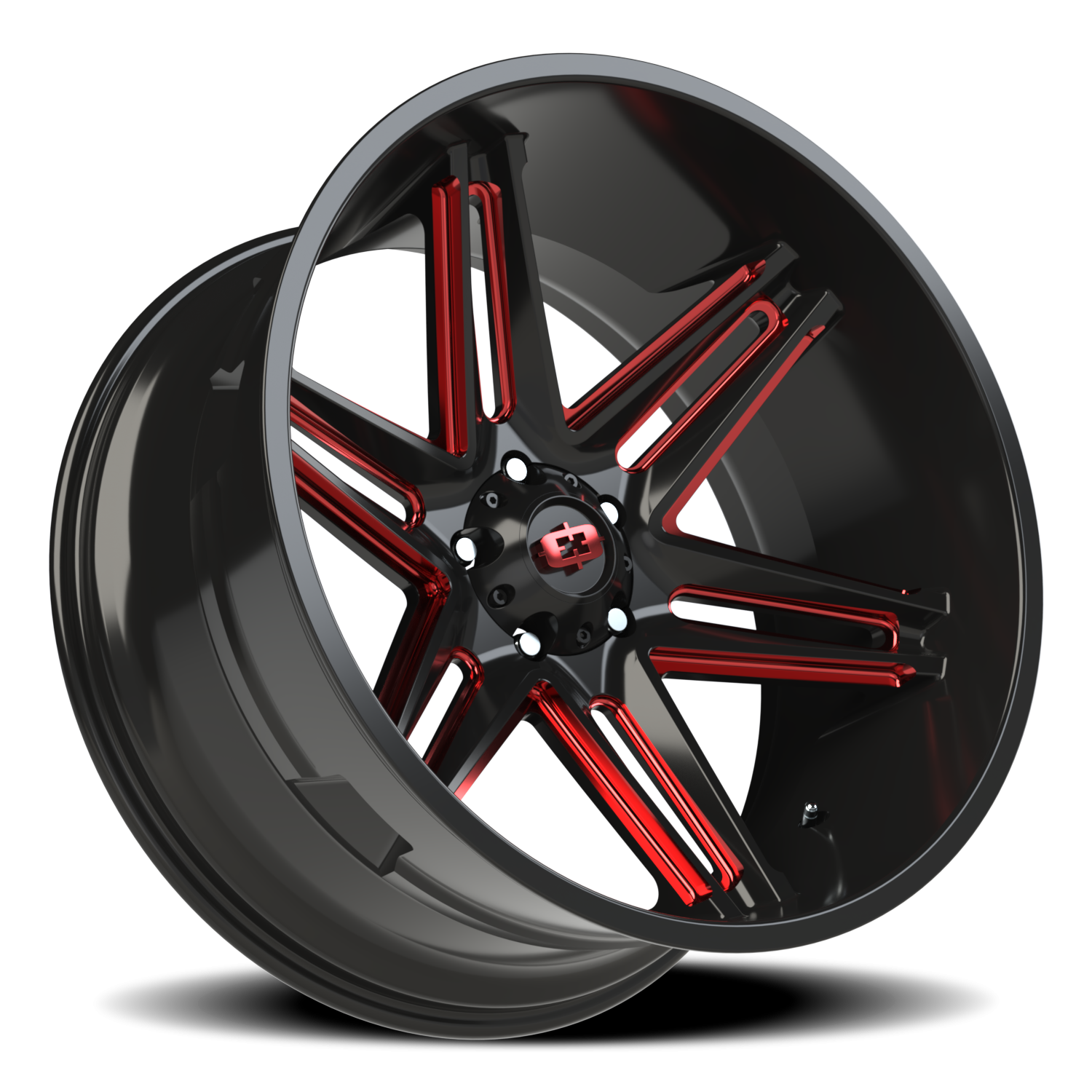 Vision Wheel 363 Gloss Black Milled Spoke with Red Tint 24x12 -51 5x139.7mm 108mm - Wheelwiz