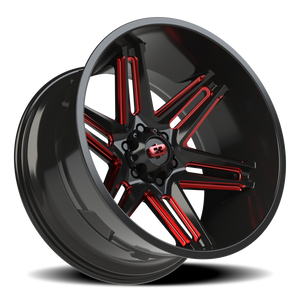 Vision Wheel 363 Gloss Black Milled Spoke with Red Tint 22x12 -51 6x139.7mm 106.2mm - Wheelwiz