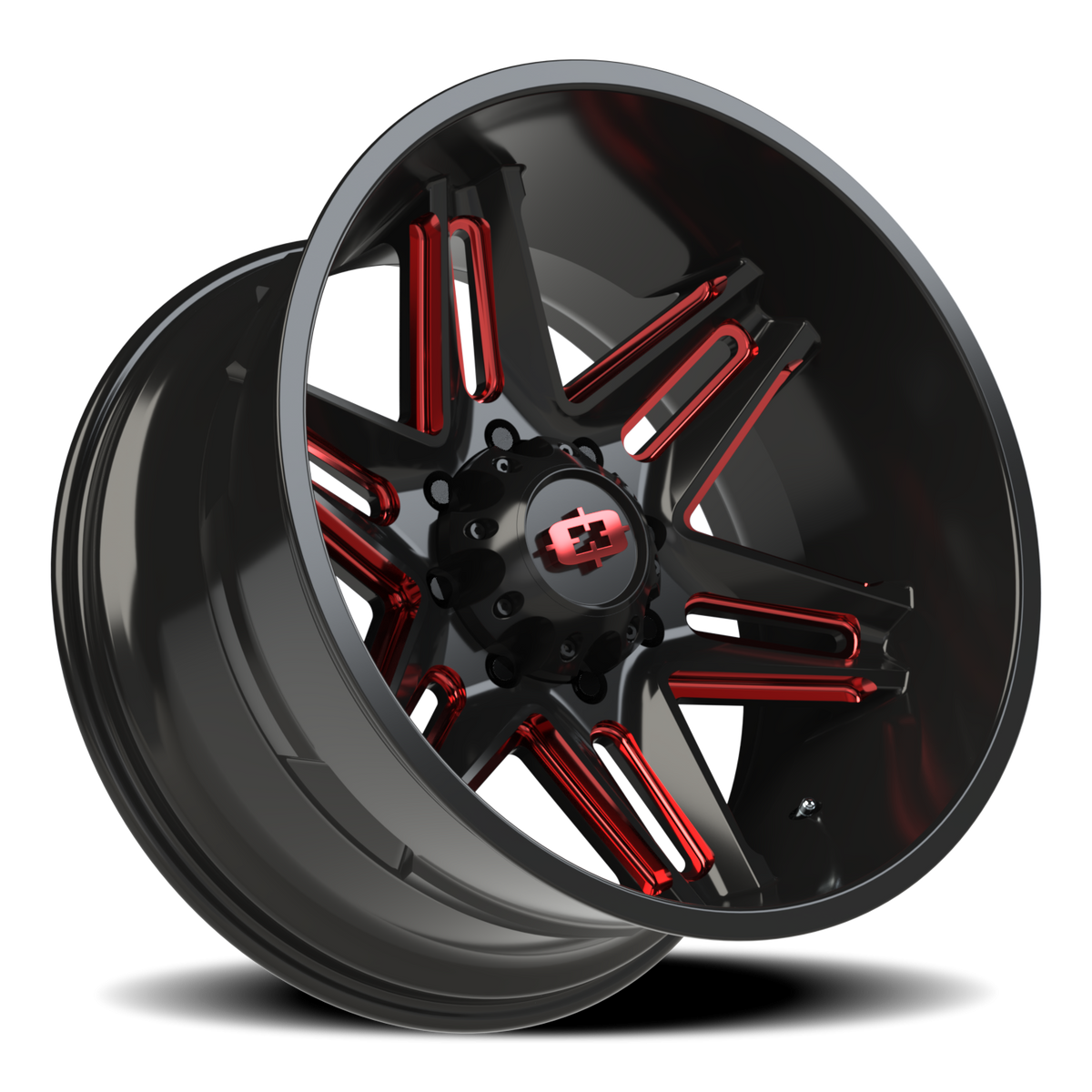 Vision Wheel 363 Gloss Black Milled Spoke with Red Tint 22x12 -51 8x165.1mm 125.2mm - Wheelwiz