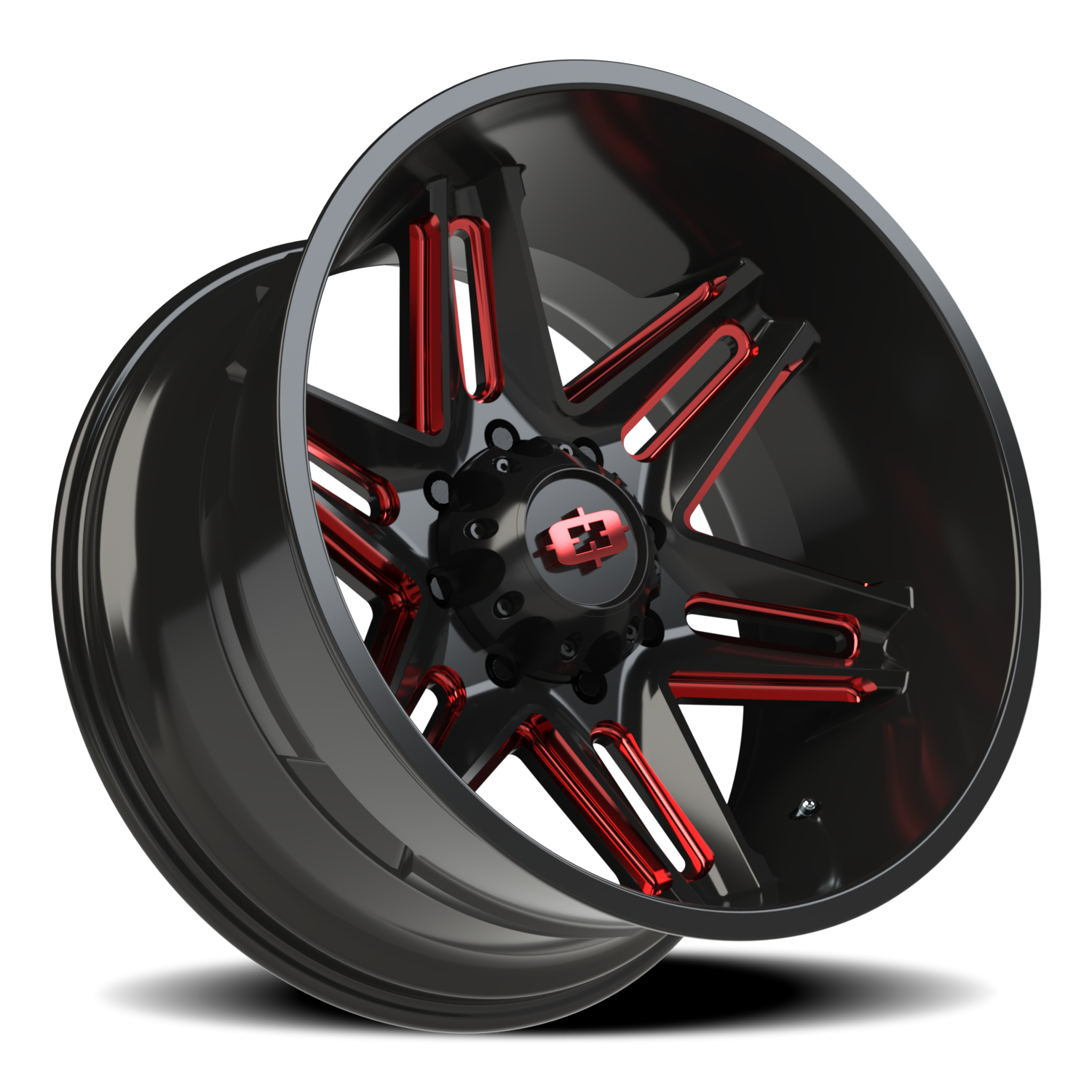 Vision Wheel 363 Gloss Black Milled Spoke with Red Tint 22x12 -51 8x180mm 124.2mm - Wheelwiz