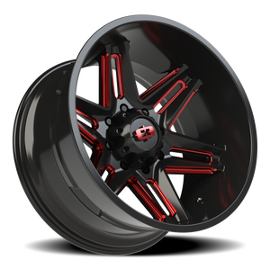 Vision Wheel 363 Gloss Black Milled Spoke with Red Tint 22x12 -51 8x180mm 124.2mm - Wheelwiz
