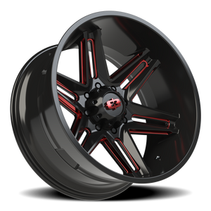 Vision Wheel 363 Gloss Black Milled Spoke with Red Tint 24x12 -51 8x170mm 125.2mm - Wheelwiz