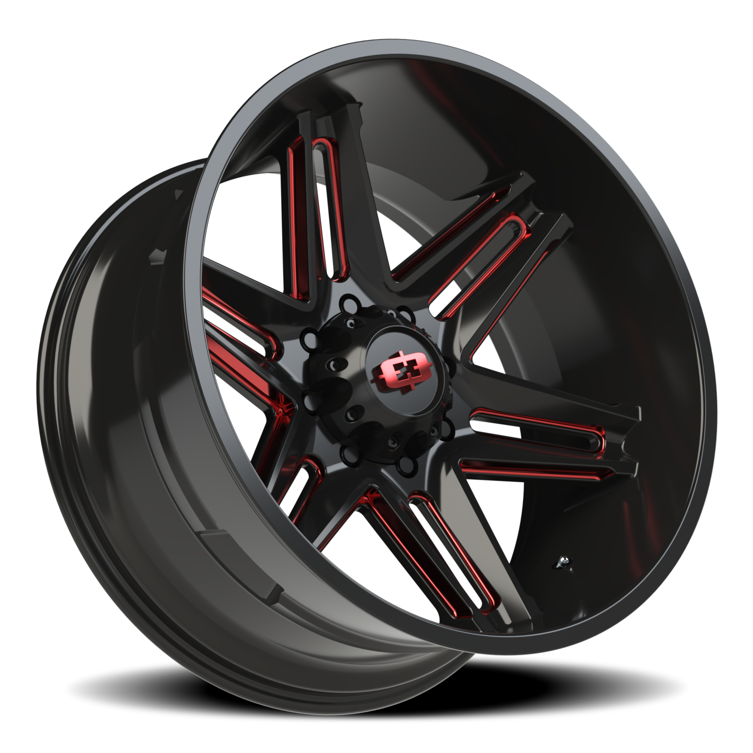 Vision Wheel 363 Gloss Black Milled Spoke with Red Tint 24x12 -51 8x165.1mm 125.2mm - Wheelwiz