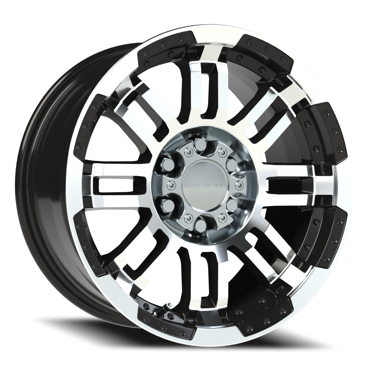 Vision Wheel 375 Gloss Black Machined Face 16x8 +12 6x114.3mm 71.5mm - Wheelwiz