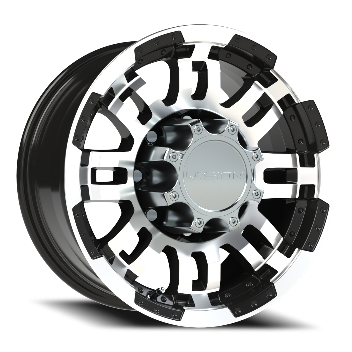 Vision Wheel 375 Gloss Black Machined Face 16x8 -6 8x165.1mm 125.2mm - Wheelwiz