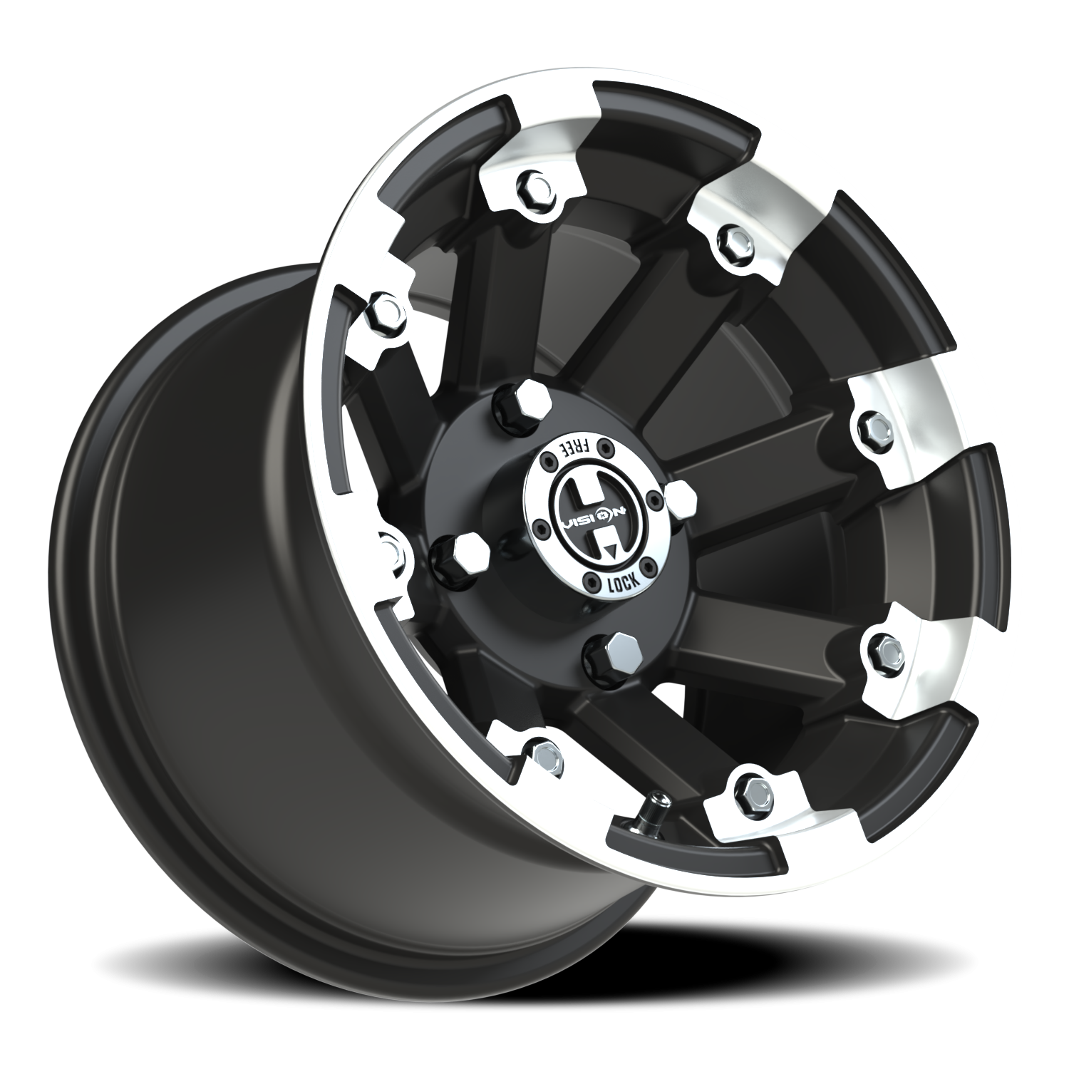 Vision Wheel 393 Matte Black Machined Lip 12x8 -61 4x110mm 86mm - Wheelwiz