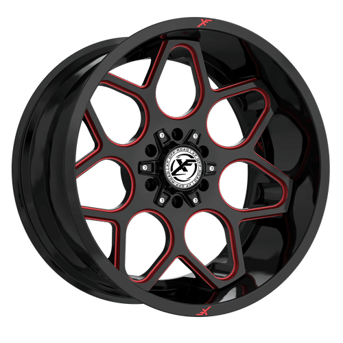 XF Off-Road XF-233 Gloss Black Milled Red 20x10 -12 8x165.1|8x170mm 125.2mm - Wheelwiz