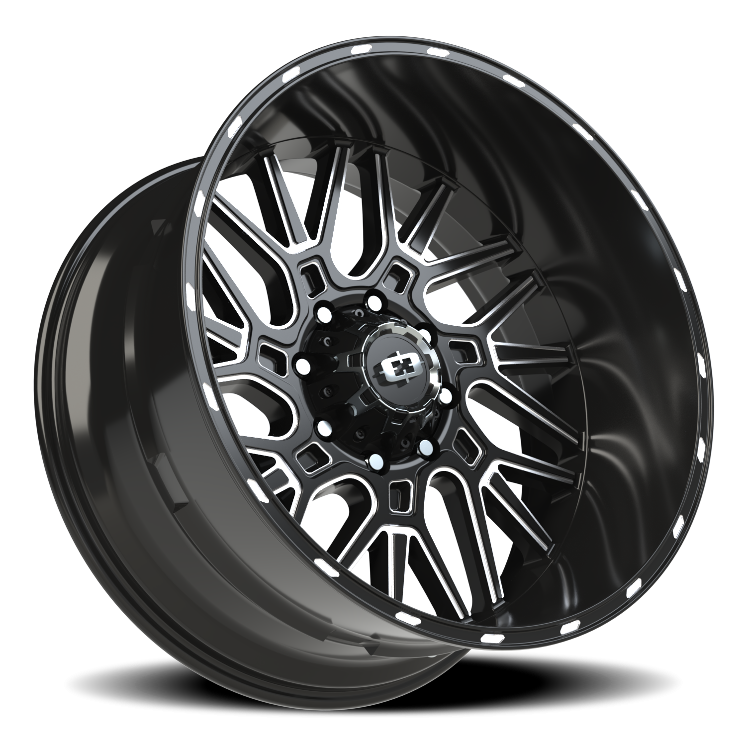 Vision Wheel 404 Gloss Black Milled Spoke 24x12 -51 8x180mm 124.2mm - Wheelwiz