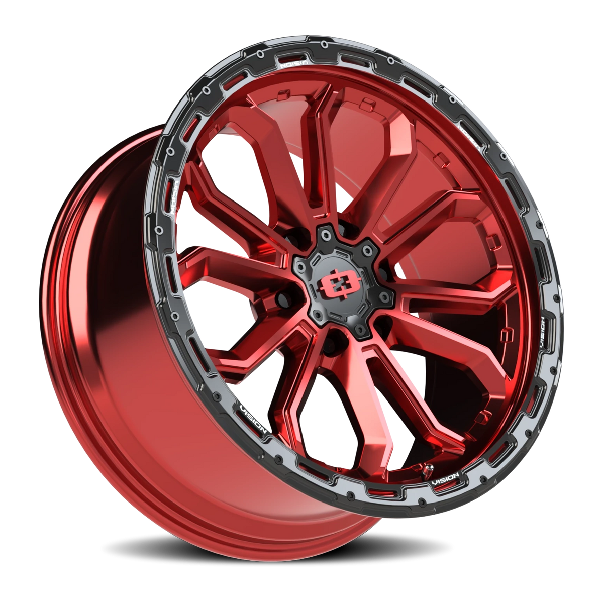 Vision Wheel 405 Gloss Red w/Gloss Black Lip 20x9 +12 6x139.7mm 106.2mm - Wheelwiz