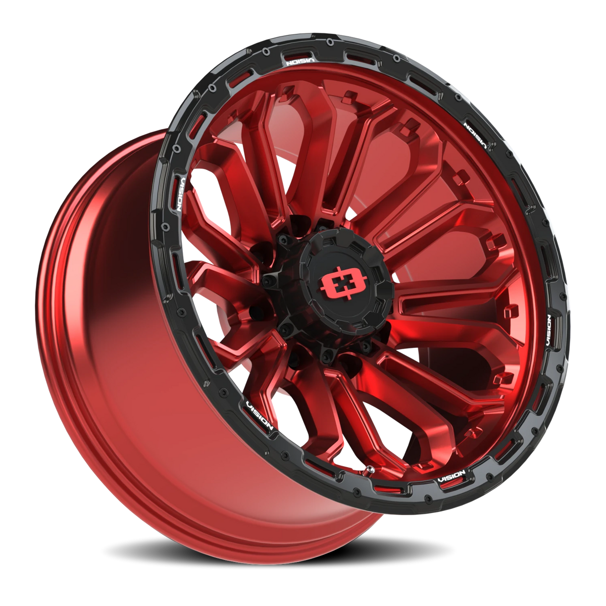 Vision Wheel 405 Gloss Red w/Gloss Black Lip 20x10 -25 8x165.1mm 125.2mm - Wheelwiz