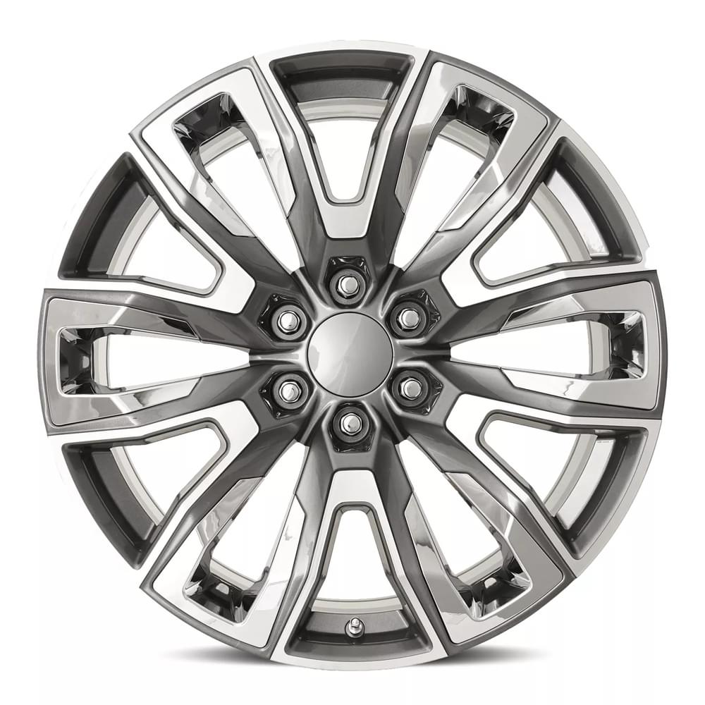 Factory Reproductions FR 207 Grey Machine Face With Chrome Inserts 22x9 +28 6x139.7mm 78.1mm