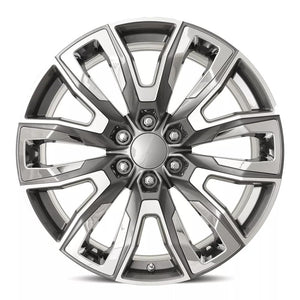 Factory Reproductions FR 207 Grey Machine Face With Chrome Inserts 22x9 +28 6x139.7mm 78.1mm