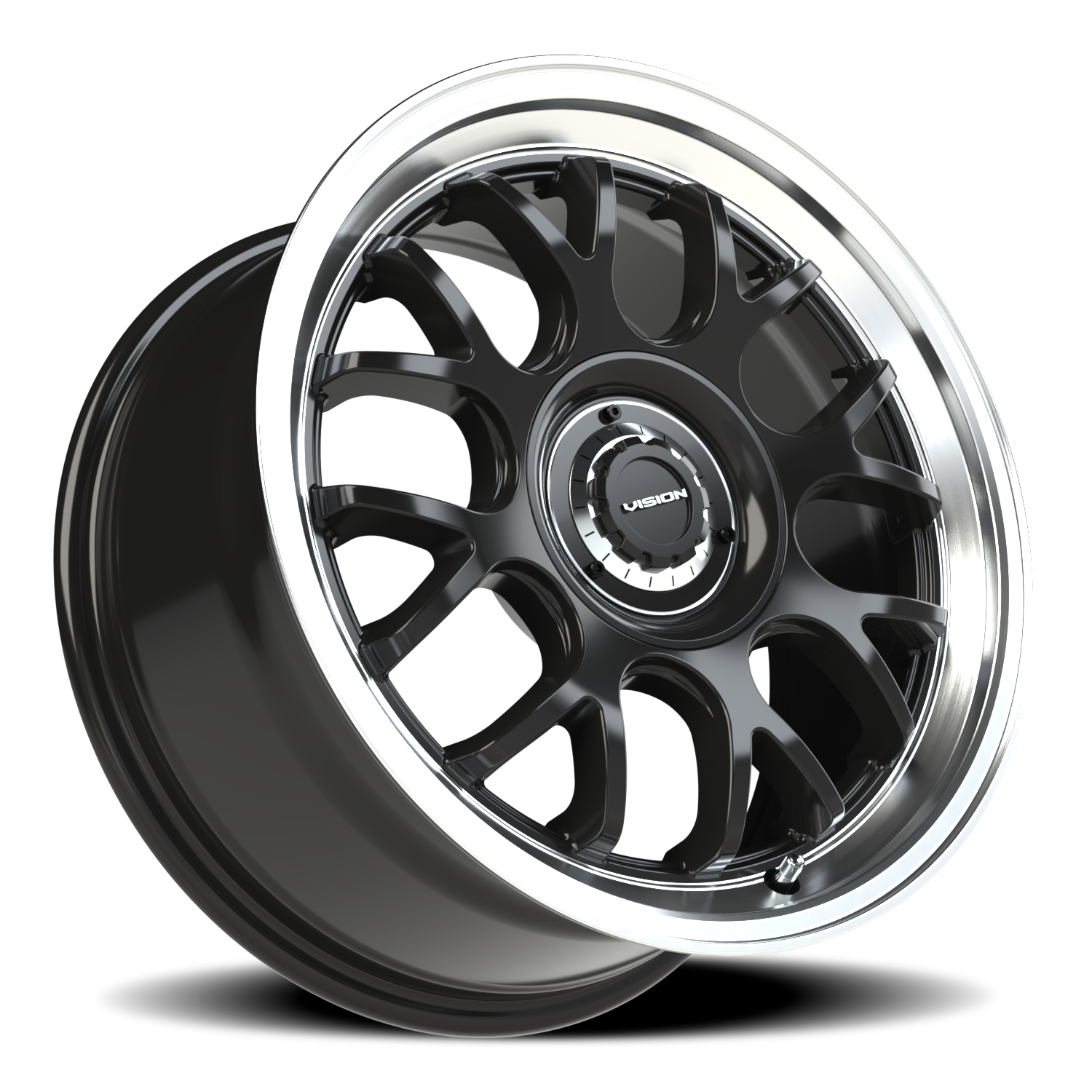 Vision Wheel 478 Gloss Black Brushed Lip 17x8 +38 5x112mm 72.6mm - Wheelwiz
