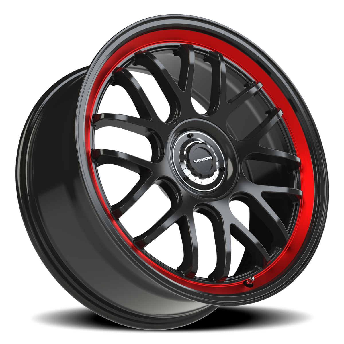 Vision Wheel 478 Gloss Black Red Tint Brushed Lip 20x8.5 +35 5x100mm 73.1mm - Wheelwiz