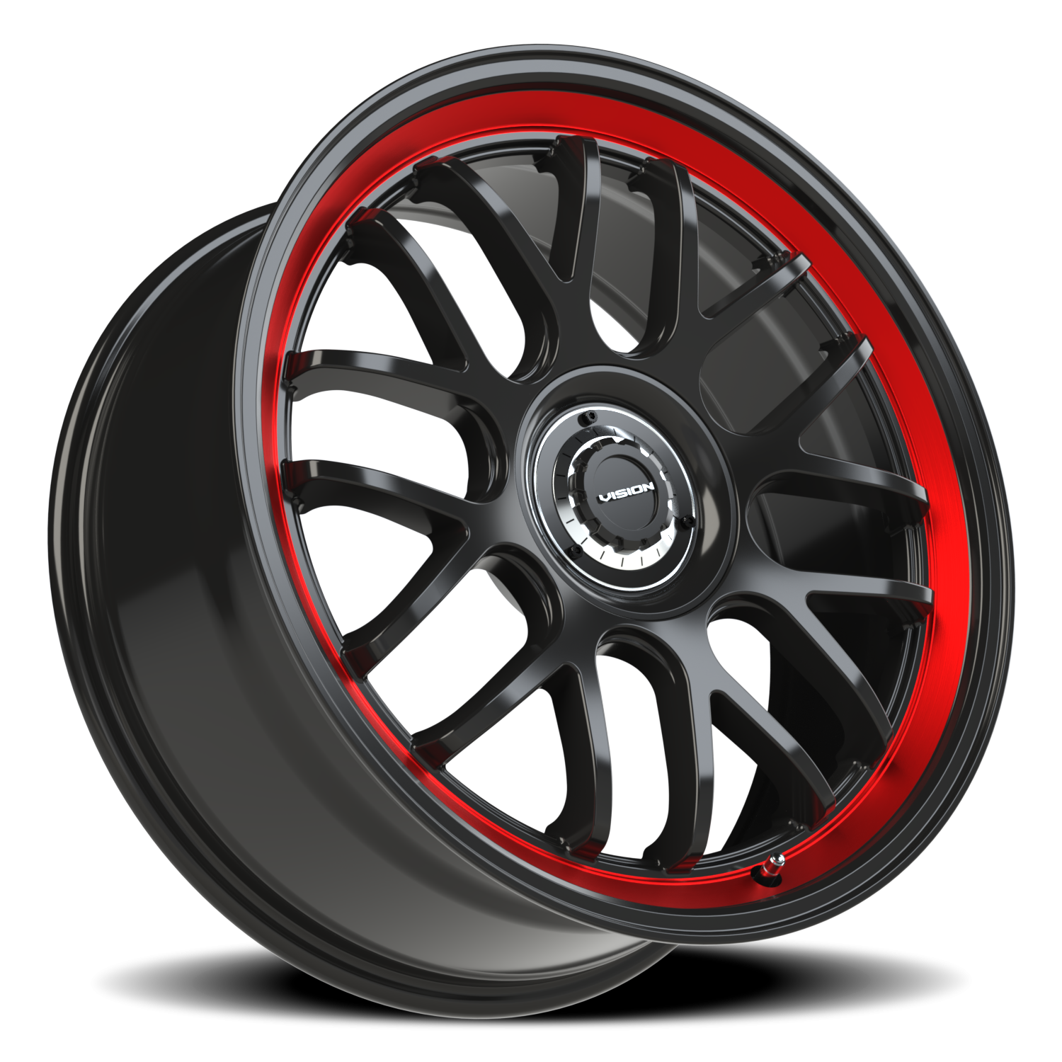 Vision Wheel 478 Gloss Black Red Tint Brushed Lip 20x8.5 +35 5x112mm 72.6mm - Wheelwiz