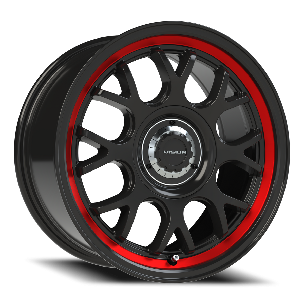 Vision Wheel 478 Gloss Black Red Tint Brushed Lip 16x8 +38 5x108mm 73.1mm - Wheelwiz