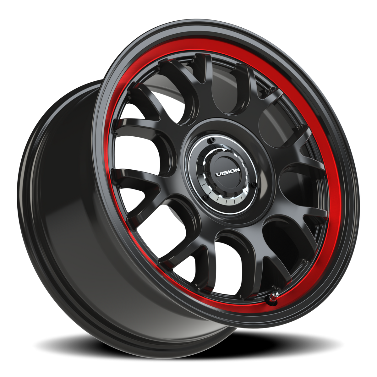 Vision Wheel 478 Gloss Black Red Tint Brushed Lip 16x8 +38 5x108mm 73.1mm - Wheelwiz