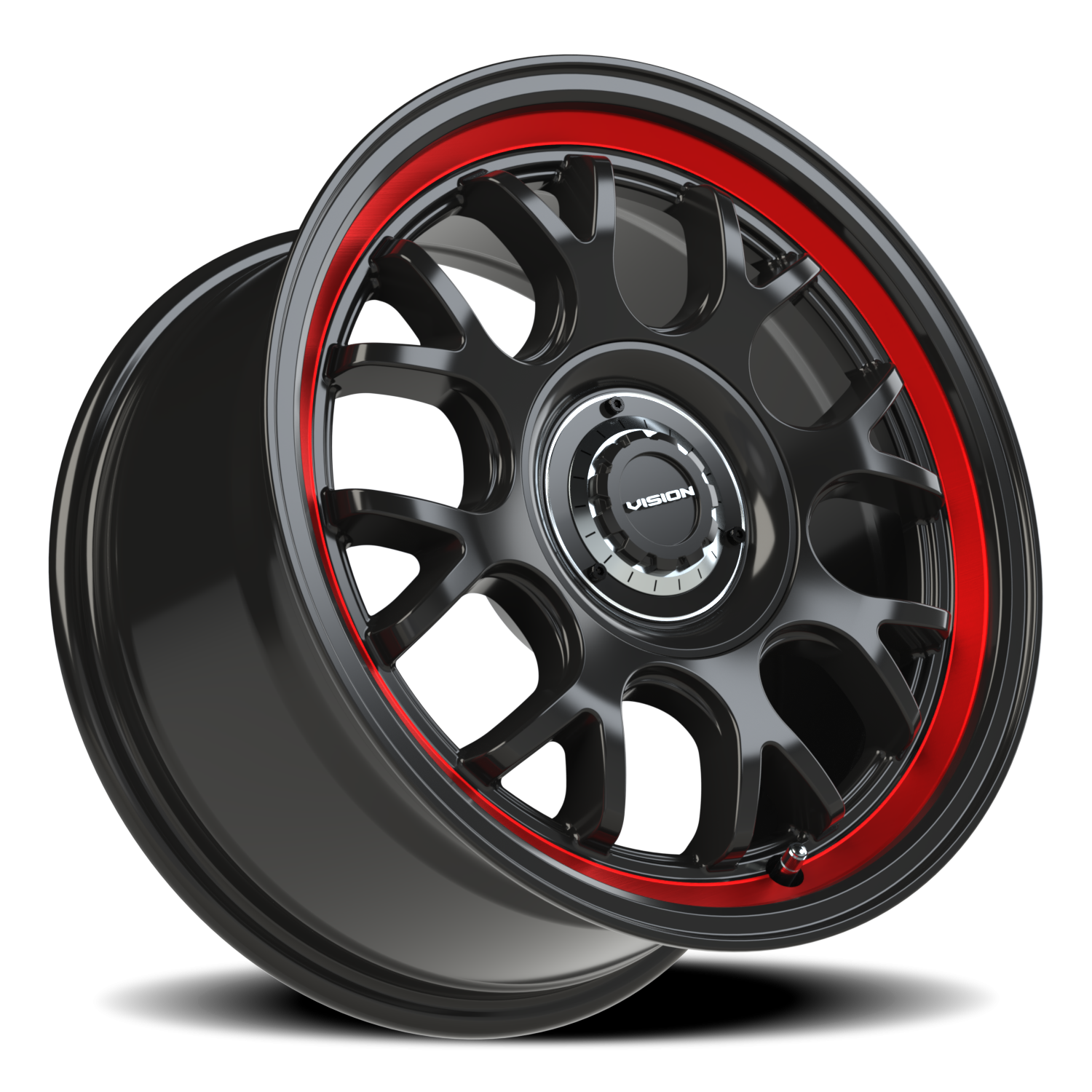 Vision Wheel 478 Gloss Black Red Tint Brushed Lip 16x8 +38 5x108mm 73.1mm - Wheelwiz