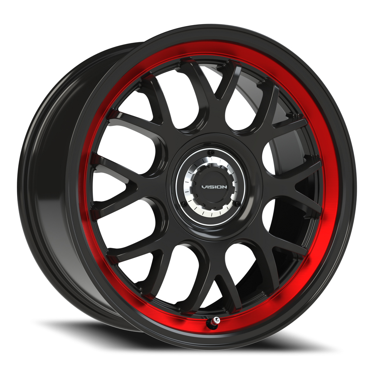 Vision Wheel 478 Gloss Black Red Tint Brushed Lip 17x8 +38 5x108mm 73.1mm - Wheelwiz